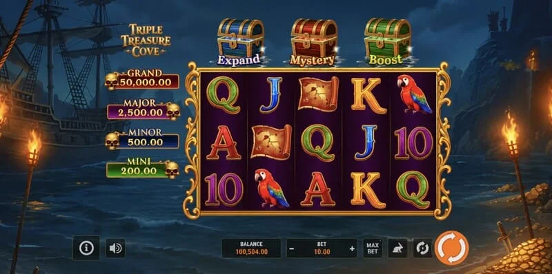 Triple Treasure Cove – pusingan bonus Hold and Win dengan syiling